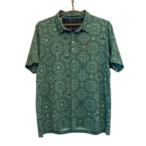 William Murray Golf Mens Green All Over Print Short Sleeve‎ Polo Shirt XLarge